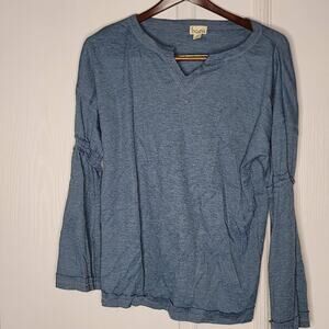 BAEA new X-small thermal shirt top blouse textured blue bell long sleeve Casual